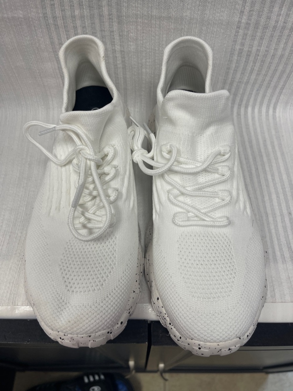 Women’s White Knit Sock Sneakers with Speckled Sole